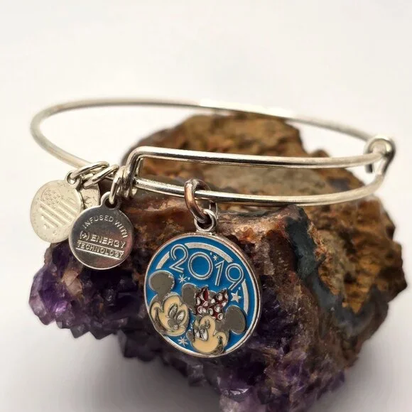 Disney Alex And Ani 2019 Minnie & Mickey Mouse Silver Charm Bangle Bracelet - Picture 5 of 5